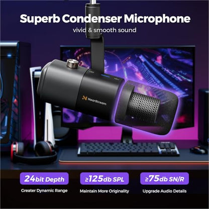 NearStream AM20X USB/XLR Condenser Podcast Microphone with Boom Arm