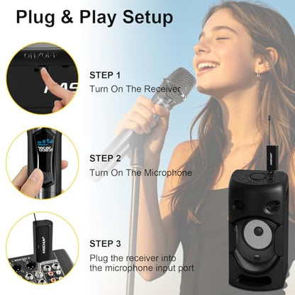 Wireless Microphone, 4 Rechargeable Handheld Dynamic Mics System | 200FT Range, Plug & Play, 10hr Battery, Karaoke Mics Set for Karaoke, Church, Wedding, Home Party, Group Singing