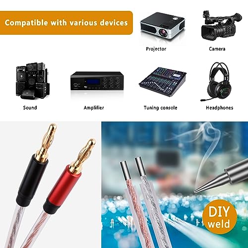 HIEbee High Fidelity Speaker Cable, Bare Copper Open Wire to Gold-Plated Banana Plug, Speaker Jumper Cable Terminal for Audio Speaker Amplifier (2pack 1ft)