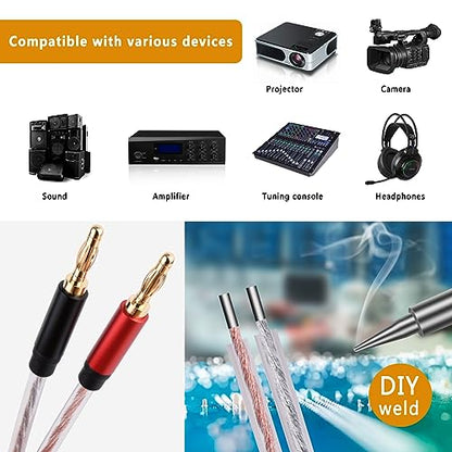 HIEbee High Fidelity Speaker Cable, Bare Copper Open Wire to Gold-Plated Banana Plug, Speaker Jumper Cable Terminal for Audio Speaker Amplifier (2pack 1ft)