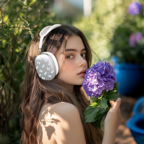 Silicone Case Cover for AirPods Max Headphones, Clear Blue Bows Soft TPU Ear Cups Cover/Ear Pad Case Cover/Headband Cover for AirPods Max (2024/2020) - color: Blue Bow_B/Clear