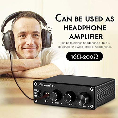Nobsound Q3 Mini USB DAC Digital to Analog Converter Audio Adapter Headphone Amp Amplifier with Optical Coaxial Inputs & Treble Bass Tone Control