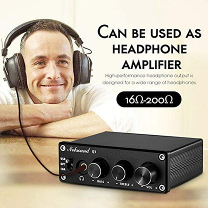 Nobsound Q3 Mini USB DAC Digital to Analog Converter Audio Adapter Headphone Amp Amplifier with Optical Coaxial Inputs & Treble Bass Tone Control