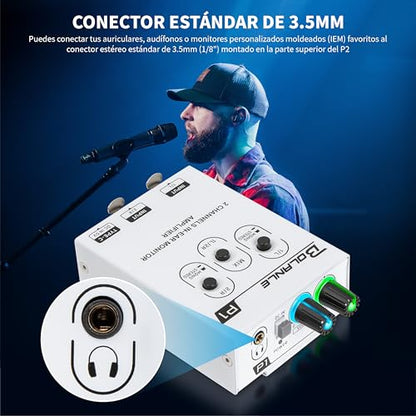 Bolanle P1 Dual-Channel in-Ear Monitor Amplifier, XLR/TRS Stereo/Mono | Two independent combo inputs with dedicated volume knobs per channel for custom monitor mixes - color: P1