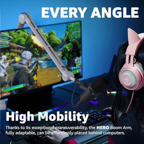 Boom Arm - Adjustable 360° Rotatable Microphone Sturdy Stainless Steel Mic Desk, Table Stand Foldable Scissor Stable Mount Arms for Radio Studio, Podcast, Gaming (MATTE SILVER) - color: Matte Silver
