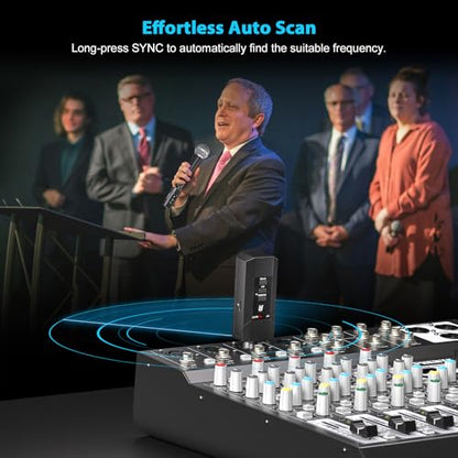 Phenyx Pro Auto Scan Plug-on XLR Wireless Transmitter Receiver System PTU-X | 16 UHF Frequencies, Wired-to-Wireless Setup,Dynamic & Condenser Mics, musicians, pastors, presenters in live stage, church
