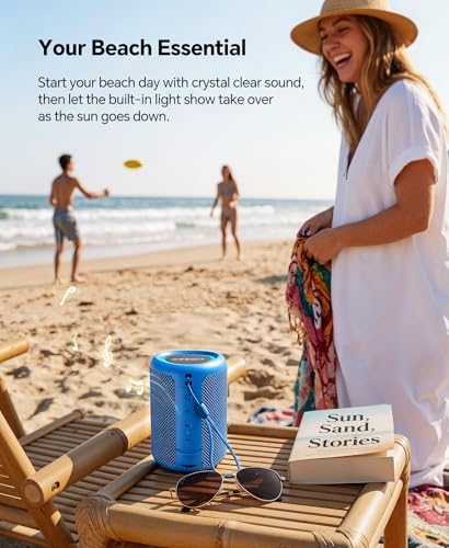 Portable Bluetooth Speaker Beach Essentials: Powerful Crystal Clear Sound/Dynamic Light/IPX5 Waterproof/All Day Playtime/Wireless BT 5.3/TWS Paring, Dad Gifts, Outdoor|Travel|Camping|Pool Accessories | Powerful HD Sound,Dynamic Light,All Day Playtime,Wire