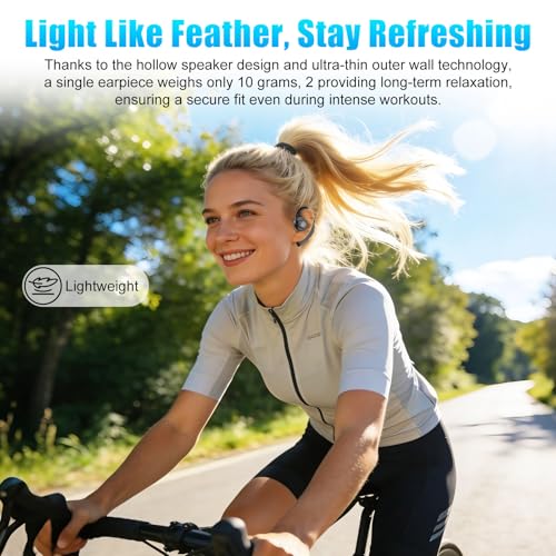 Open Ear Headphones, Wireless Earbuds with Smart Digital Display, Lightweight Design Air Conduction Earbuds with Mic Fit Cycling, Running, Workout (Black) - color: Black