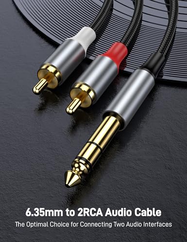 0.6cm(1/4인치) to RCA 케이블 10m(33피트), 구리 쉘 튼튼한 6.35mm 0.6cm(1/4인치) 수 TRS - 2 RCA 수 스테레오 오디오 Y 스플리터 케이블. - size: 33FT