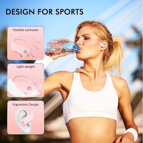 Wireless Earbuds, Bluetooth 6.1 Headphones with 120H Playtime LED Display Case, Noise Canceling Earbud with Easy Button Controls Earpiece Waterproof for Running Workout Gym Cherry Blossom Pink