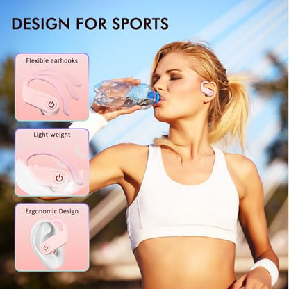 Wireless Earbuds, Bluetooth 6.1 Headphones with 120H Playtime LED Display Case, Noise Canceling Earbud with Easy Button Controls Earpiece Waterproof for Running Workout Gym Cherry Blossom Pink