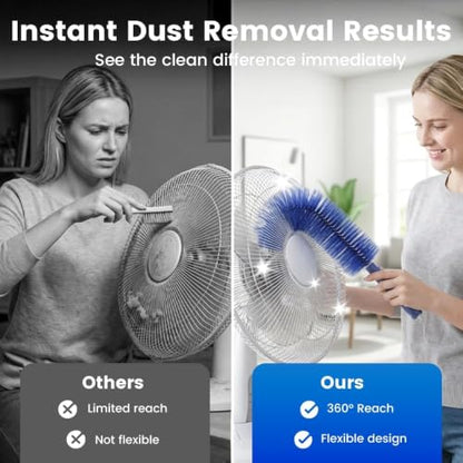 Fan Cleaning Brush, Bendable Cobweb Duster Cobweb Duster, 2026 New Microfiber Head Dusting Brush, Washable ldeal for Electric Fans Air Conditioning, Home Car Vents, Curtain (Blue+Grey#2) - color: Blue+grey#2