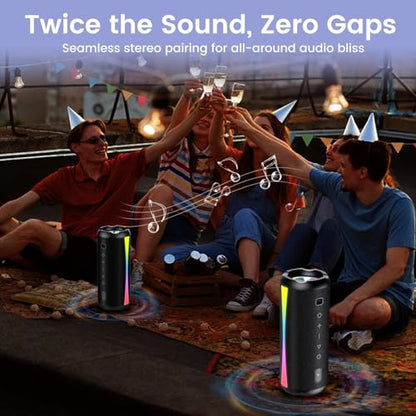 Bluetooth Speaker, 2026 Bluetooth Wireless Speaker 5.4 with RGB Lights, IPX7 Waterproof, TWS Pairing, Portable Speaker for Travel/Party/Home/Gifts - color: Light Black