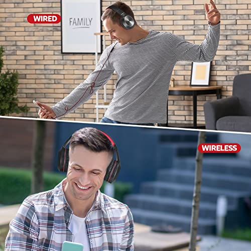 Rydohi Bluetooth Headphones Over Ear,68H Playtime and 3 EQ Music Modes Wireless Headphones with Microphone/Deep Bass, HiFi Stereo Foldable Lightweight Headset for PC Home Travel Office (Black Red) - color: Black Red
