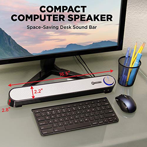 GOgroove Computer Speaker Mini Soundbar - USB Powered PC Sound Bar with Easy Setup Wired AUX, Stereo Audio, Microphone Port, Volume Control Knob, Under Monitor Design for Desktop (Black) - color: Black and Grey
