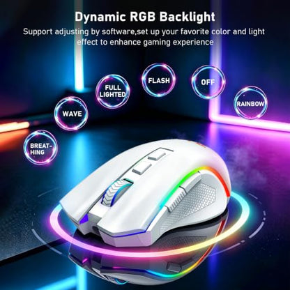 Redragon M602 Griffin Wireless RGB Gaming Mouse Tri-Mode 8000DPI - White - color: White