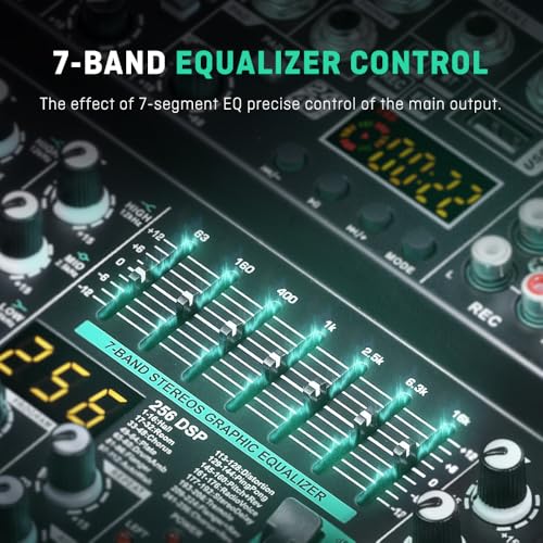 BOMGE Professional Audio Mixer Sound Board Console Desk System- Interface 8 Channel USB Bluetooth MP3 Computer Input 48V Phantom Power Stereo DJ Studio FX 256Bit DSP, for Professional and Beginners
