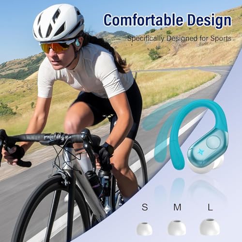 Qecnato Wireless Earbuds Bluetooth 5.4 Headphones 75H Stereo Deep Bass Sports Over Ear Buds with Earhooks, LED Display Bluetooth Earbuds with 4 ENC Mic, IP7 Waterproof Earphone for Running, Blue
