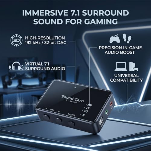 Cuifati USB External Sound Card, 192kHz 32bit DAC Virtual 7.1 Surround Sound for Gaming PC, with 3.5mm Headphone Jack and 24dB Audio Boost