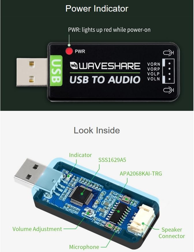 USB Sound Card with 8Ω 5W Speaker for Raspberry Pi/Jetson Nano
