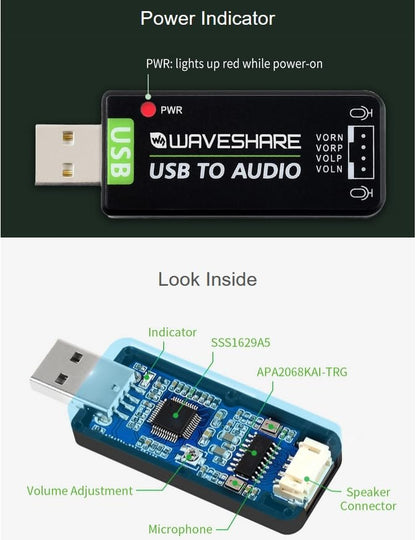 USB Sound Card with 8Ω 5W Speaker for Raspberry Pi/Jetson Nano