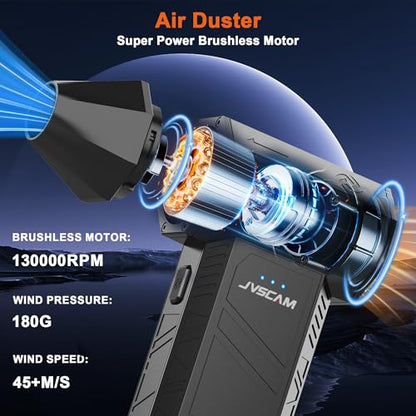 Compressed Air Duster-130000RPM Super Power Air Blower with Brushless Motor | 3-speed adjustable rechargeable Air Duster for PCs, Keyboards, Cars, Outdoor Use, the Home, and Clearing Snow and Leaves