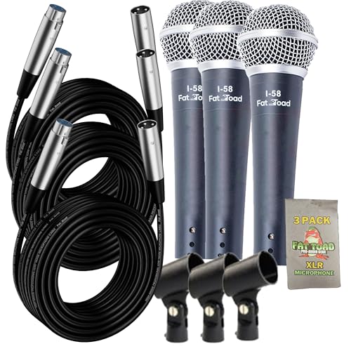 Fat Toad Vocal Microphones (Live ResponsePRO Edition) 3-Pack – Cardioid Dynamic Handheld Mics with Clips & 20ft XLR Cables for Studio, DJ & Karaoke Use