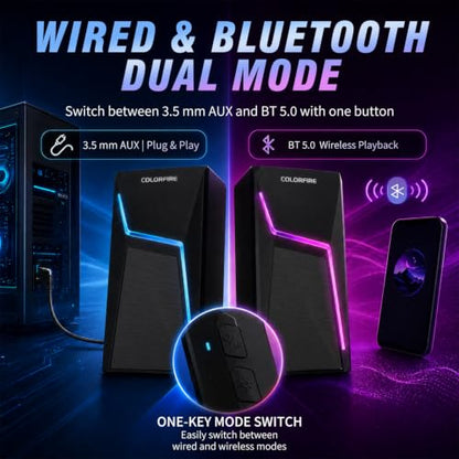 PC Speakers USB Powered 3.5mm Aux Wired RGB Computer Speaker for Desktop PC | for Laptop, Monitor, Desktop computer, Immersive 2.0 Dual-Channel Stereo