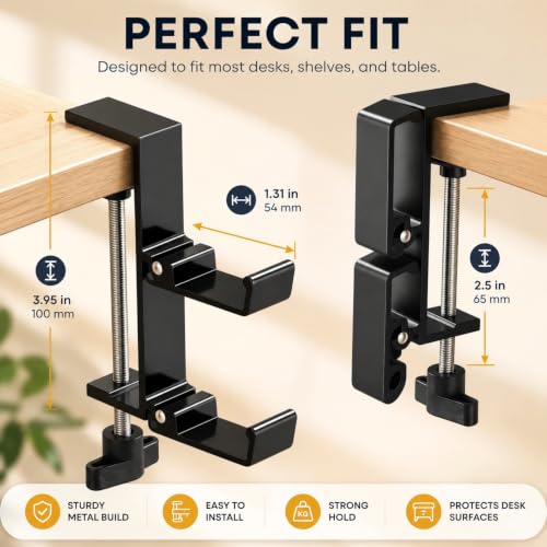 JAKO New Foldable Headphone Stand for Desk, Aluminum Alloy Headphone Holder - Headset Stand Hook Space Save Mount, Universal Fit PC Gaming Headsets Holder Under Desk Clamp for Office, Computer Table - color: Silver