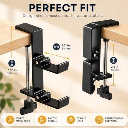 JAKO New Foldable Headphone Stand for Desk, Aluminum Alloy Headphone Holder - Headset Stand Hook Space Save Mount, Universal Fit PC Gaming Headsets Holder Under Desk Clamp for Office, Computer Table - color: Silver