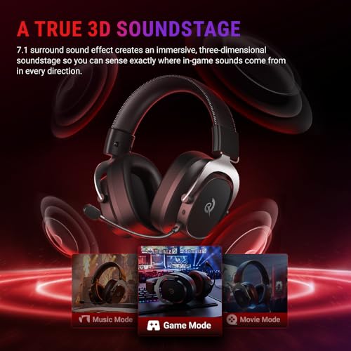 QCY Heroad VT200 Gaming Headset for PC: 53mm Neodymium Drivers - Detachable Noise Canceling Microphone - 2.4G/Bluetooth 6.0/Wired - Compatible for PS4/PS5, Switch, Xbox - 7.1 Surround Sound - color: Sliver