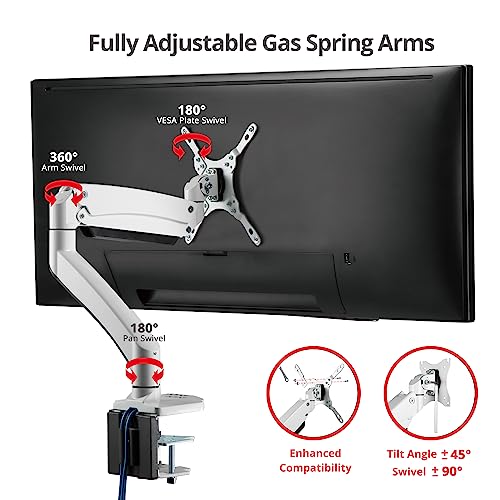 SIIG Single Monitor Desk Mount, 17"-43", 33 lbs, VESA 75/100, CE-MT3111-S1 | Mount one monitor on a desk from 17"-43" up to 33 lbs; C-clamp and grommet mounting confirm desk fit.