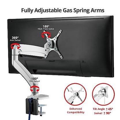 SIIG Single Monitor Desk Mount, 17"-43", 33 lbs, VESA 75/100, CE-MT3111-S1 | Mount one monitor on a desk from 17"-43" up to 33 lbs; C-clamp and grommet mounting confirm desk fit.