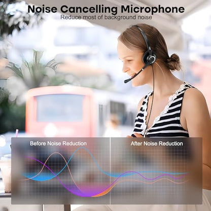 MKJ RJ9 Phone Headset with Microphone Noise Canceling for Landline Phone | Wired Office Headphone Dual Ear for Call Center Telephone Avaya 9508 Aastra 6753i Fanvil Polycom 3Com, Clear Sound, Comfort