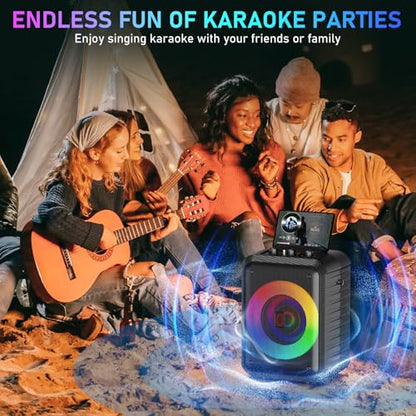 JYX Karaoke Machine, Portable Bluetooth Speaker with 2 Wireless Microphones, RGB Lights, Echo, 40W 5.25" Woofer, Rechargeable, AUX/USB/TF, Mic In, for Adults & Kids, Home Party & Outdoor&Church(Black) - color: Glossy Black