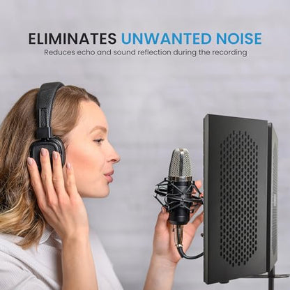 IDANCE Microphone Isolation Shield, 3 Panel Foldable Vocal Shield with Absorbent Foam for Mic Stand or Tabletop Use, Mic Isolation for Studio Recording, Podcasting, Voiceover
