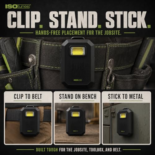 ISOtunes Sidekick Wearable Bluetooth Speaker, Clip On Bluetooth Speaker | 20-hour battery, Bluetooth 5.4 with mic, magnetic clip, LED light, USB-C charging, IP67, MIL-STD-810H drop tested
