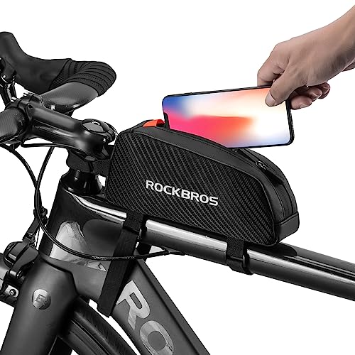 ROCKBROS Top Tube Bike Bag Narrow Slim Design Lightweight Portable | Adjustable Straps,2 Inner Net Pockets,Elastic Rope,Reflective, Compatible with iPhone 14/13/12 Pro Galaxy S22/S21,Road MTB - color: STYLE 1