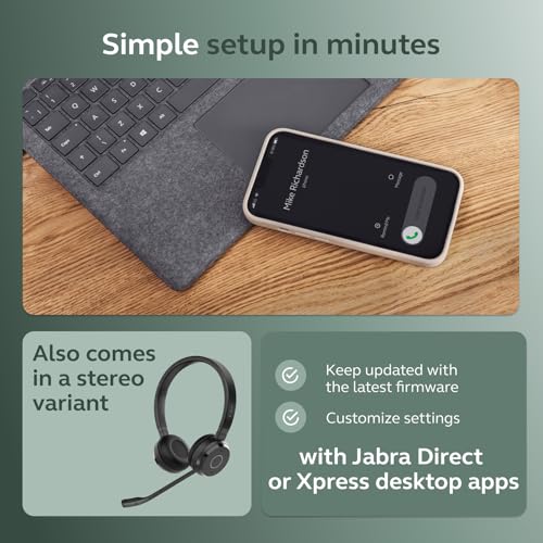 Jabra Evolve 65 TE (Third Edition) Wireless Single-Ear Headphones w/Charging Stand - Noise-Canceling Mic, 16 hrs Battery Life, Dual Connectivity, MS Teams Certified, Supports Other Platforms, Black