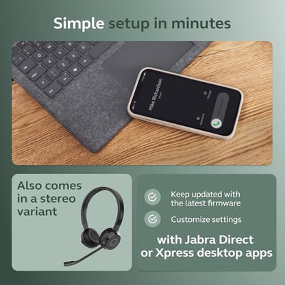 Jabra Evolve 65 TE (Third Edition) Wireless Single-Ear Headphones w/Charging Stand - Noise-Canceling Mic, 16 hrs Battery Life, Dual Connectivity, MS Teams Certified, Supports Other Platforms, Black