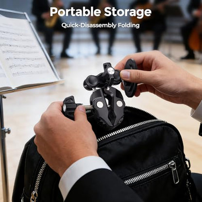 Magnetic Phone Holder for Mic Stand, 360° Rotatable Phone Mount with Clamp | All-Metal Clip Phones Mount for Microphone & Music Stands, Compatible with Magsafe & iPhone 17/16/15/14/13/12
