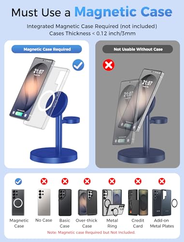 Magnetic Wireless Charger for Samsung, 3 in 1 Super Fast Charging Station Compatible with MagSafe, Phone Charger Stand for Samsung Galaxy S26 Ultra S25 Z Fold/Flip 8, Watch Ultra 8 7 6, Buds 4/3 Pro - color: NavyBlue