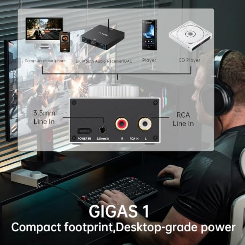 FiiO JadeAudio GIGAS 1 Desktop Headphone Amplifier, 4600mW High-Power Balanced Output, Class AB Discrete Circuit, 4.4mm & 3.5mm Amp for Planar & High-Impedance Headphones (Green) - color: Green
