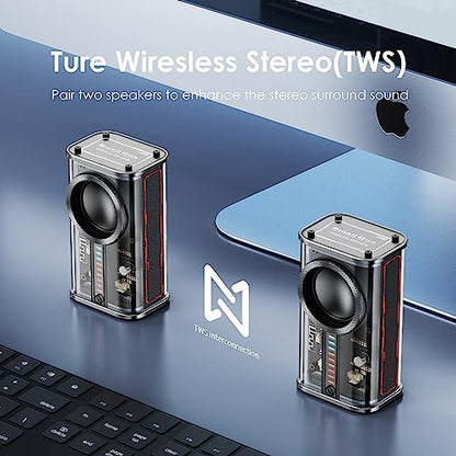 Portable Bluetooth Speaker with Lights, Transparent Wireless Mini Bluetooth Speaker with TWS, Perfect Small Speaker HD Sound and Bass for Office, Home, Shower, Room, Bike, Car (Black) - color: Black