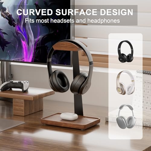 Wooden Headphone Stand, Wood Headset Stand for Desk