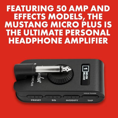 Fender Mustang Micro Plus Headphone Amplifier, Bluetooth Audio Streaming and 50 Amp and Effects Models, with 2-Year Warranty - style: Micro Plus