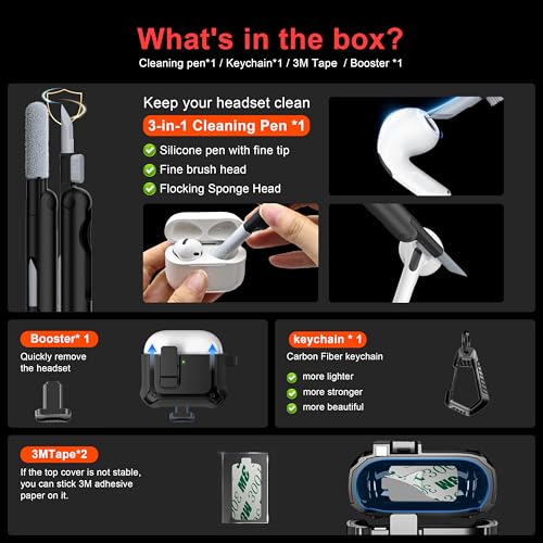 for AirPods 4 Case with Lock Magnetic Lid MagSafe, Black | Compatible with Apple AirPods 4th Generation Protective Case with Cleaner Kit & Carabiner, Powerful Drop Protection - color: DHF-Black, size: Airpods 4th Generation