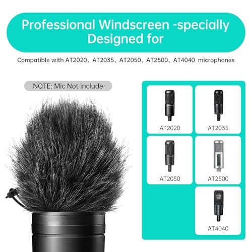 Mic Windscreen Set 3pcs Furry & Foam Microphone Cover Windscreen and Foam Cover Fit for AT2020 AT2035 AT2050 AT2500 AT4040