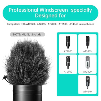 Mic Windscreen Set 3pcs Furry & Foam Microphone Cover Windscreen and Foam Cover Fit for AT2020 AT2035 AT2050 AT2500 AT4040