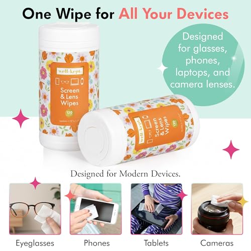 Spring Break Tech & Lens Wipes canister for Glasses & Phones, 120 Count | Pre-moistened, lint-free wipes remove smudges without streaks or scratches. Safe for lenses, phones, tablets & screens - color: Spring Break